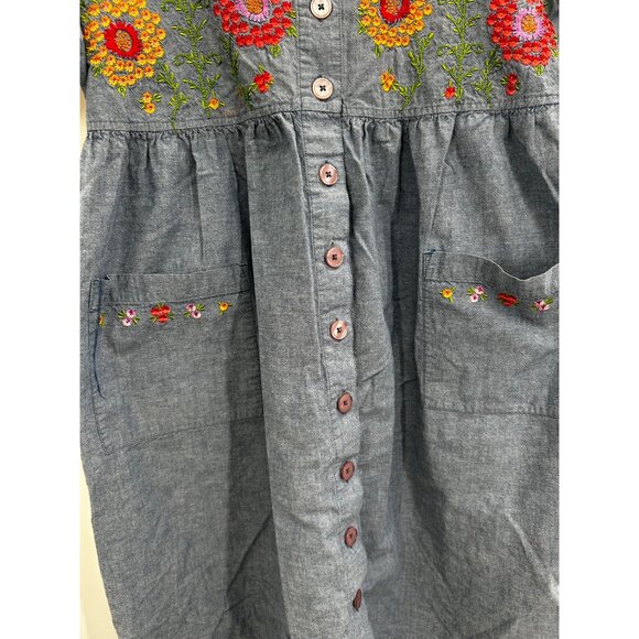 Bechamel Shirt Dress Button Down Embroidered Chambray Denim Size PL Pockets - Picture 4 of 4